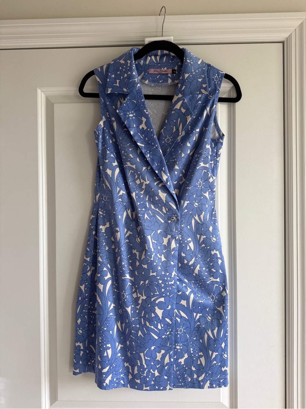 Sleeveless Blue Floral V-Neck Mini Satin Dress with belt